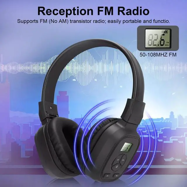 Alt view image 2 of 7 - Portable FM Radio Headphones Wireless Reception Stereo Foldable Over-Ear Headset