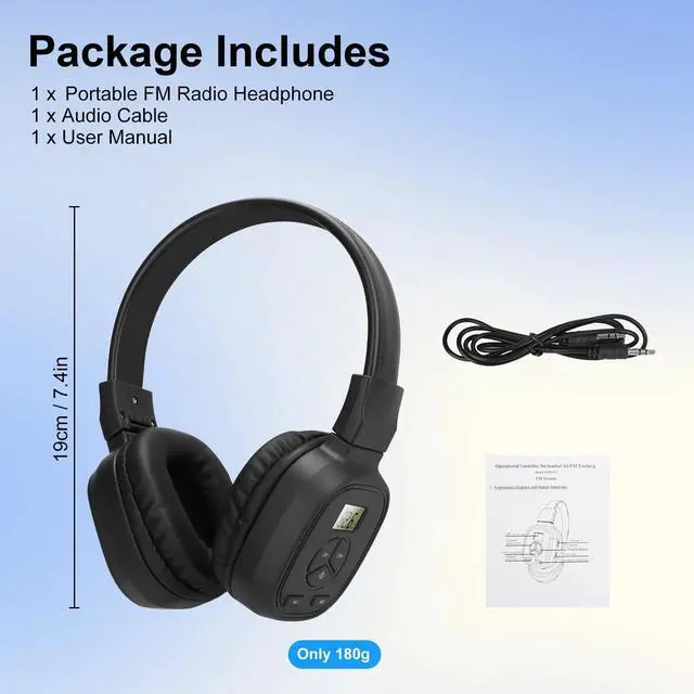 Alt view image 6 of 7 - Portable FM Radio Headphones Wireless Reception Stereo Foldable Over-Ear Headset