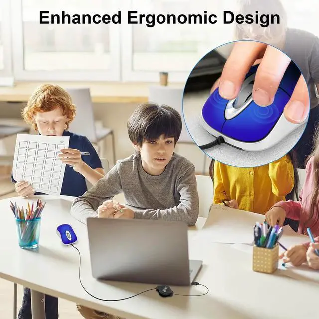 Alt view image 2 of 7 - USB C Optical Mouse Mini Wired Mice w/ Retractable Cable for PC Computer Laptop