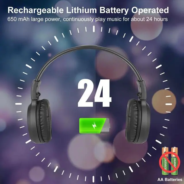 Alt view image 7 of 7 - Wireless FM Radio Headphones 3.5mm Rechargeable Foldable Over-Ear Stereo Headset