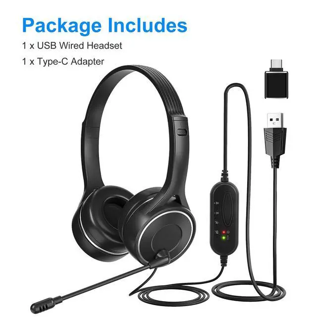 Alt view image 5 of 6 - Adjustable USB Wired Headset Stereo Headphones with Mic for PC Laptop Chat Call