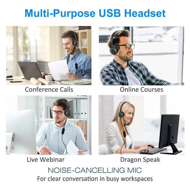 Alt view image 4 of 6 - Adjustable USB Wired Headset Stereo Headphones with Mic for PC Laptop Chat Call
