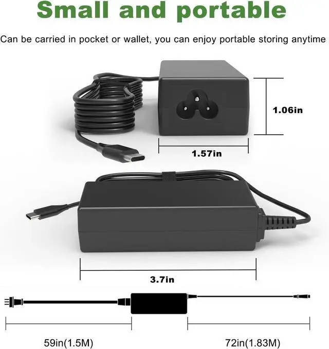Alt view image 2 of 7 - 45W USB C Chromebook Charger Compatible for HP, Dell, Lenovo, Acer, Asus Samsung