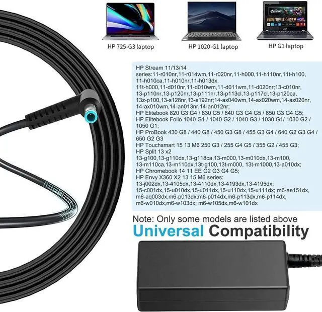 Alt view image 2 of 7 - For HP Model 14 Laptop Charger 14-dk 14-dq 14-dy 14-df Power Supply Cord 45W