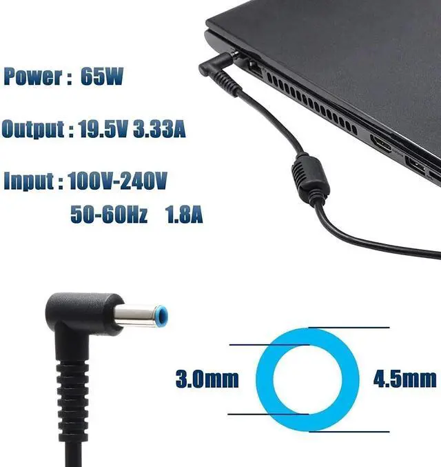 Alt view image 2 of 7 - AC/DC Adapter For HP IS 13252 IEC 60950-1 R-41012327 w/Cord Laptop Power Charger