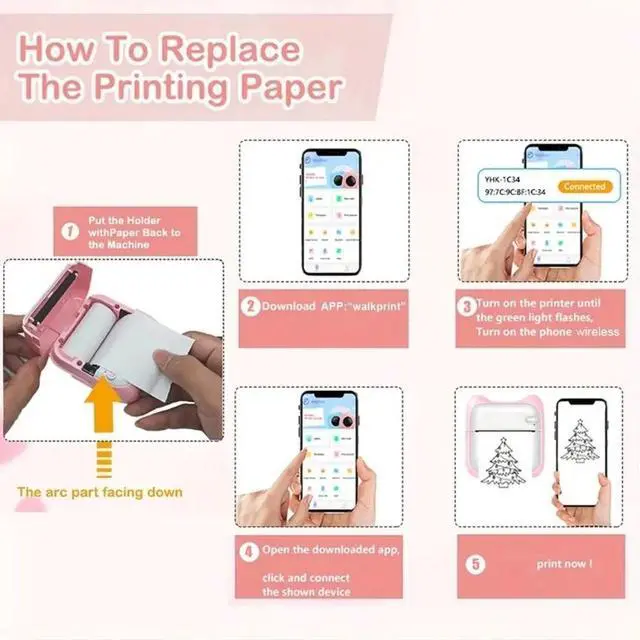 Alt view image 6 of 7 - Mini Pocket Portable Bluetooth USB Thermal Printer Paper Label Printing pink