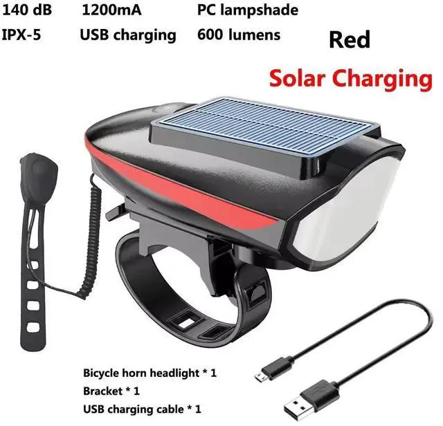 Alt view image 6 of 7 - Solar Power Bike Headlight Night Riding Bicycle for Road & Mountain Riding Light Red