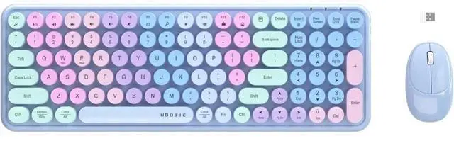 Alt view image 5 of 6 - Wireless Keyboard With Mouse Gradient Rainbow Colored Retro Typewriter