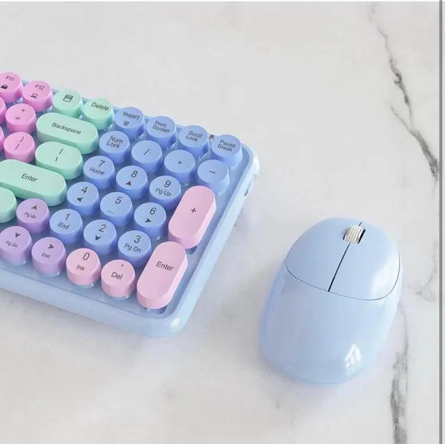 Alt view image 4 of 6 - Wireless Keyboard With Mouse Gradient Rainbow Colored Retro Typewriter