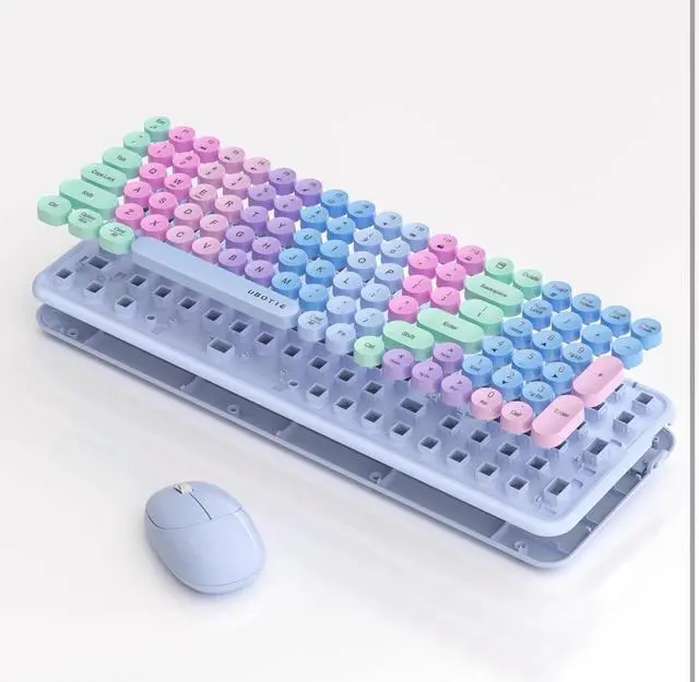 Main image of Wireless Keyboard With Mouse Gradient Rainbow Colored Retro Typewriter