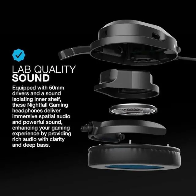 Alt view image 2 of 6 - JLab Nightfall Wired Gaming Headset Over Ear, Boom Mic, PS5, PS4, XBox, PC