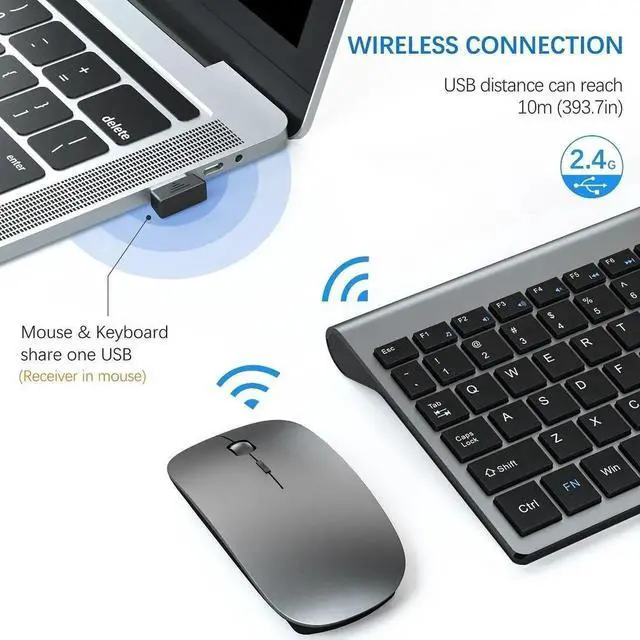 Alt view image 4 of 7 - Ultra Slim Wireless Keyboard and Mouse Combo, Silent Compact Keyboard Mouse Set