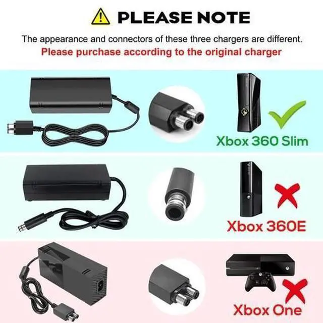 Alt view image 7 of 7 - For Microsoft Xbox 360 Slim Power Supply Adapter Brick Charger Power Cord Cable
