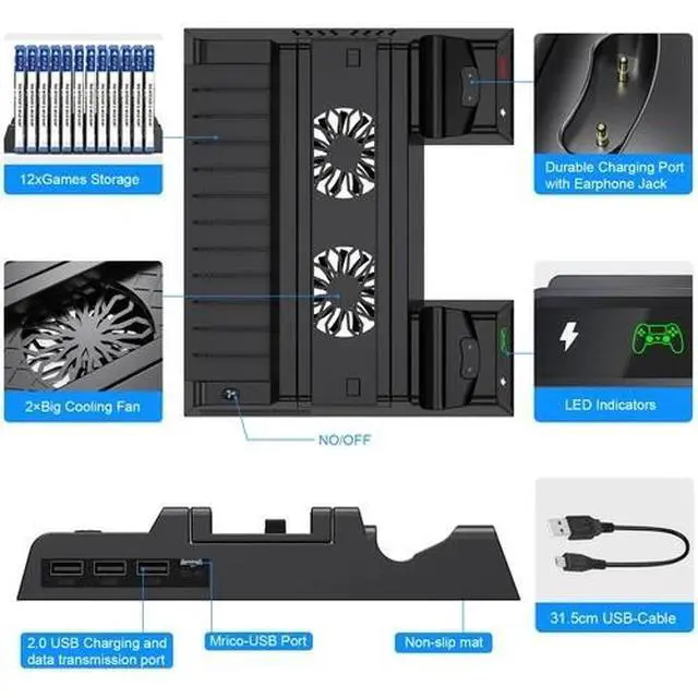 Alt view image 6 of 6 - For PS4 PlayStation4 Controller Dual USB Charger LED Dock Station Charging Stand