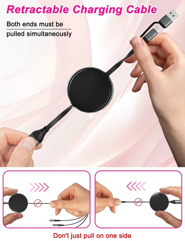 Alt view image 5 of 7 - Retractable Multi Charging Cable for Watch - 100W Retractable 4-in-1 Multi Charging Cable with USB-C Lightning Micro USB & iWatch Port Portable Travel Charger Cord for iPad iPhone Android