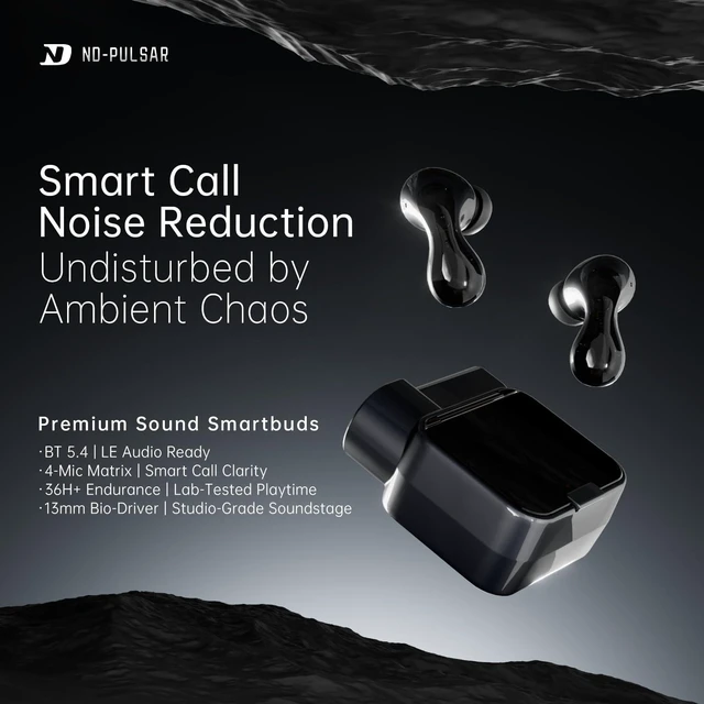 Alt view image 2 of 7 - ND Pulsar True Wireless Earbuds, Bluetooth V5.4 Headphones with 4-Mic HD Mic, 13mm Driver, Deep Bass, 36H Playtime, Touch Control, for Sports, Gym, Commute, iPhone & Android