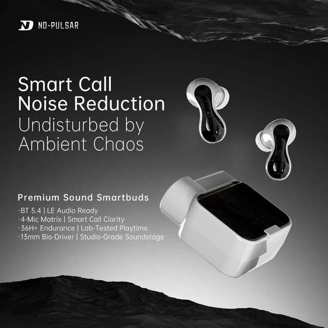 Alt view image 2 of 7 - ND Pulsar True Wireless Earbuds, Bluetooth V5.4 Headphones with 4-Mic HD Mic, 13mm Driver, Deep Bass, 36H Playtime, Touch Control, for Sports, Gym, Commute, iPhone & Android