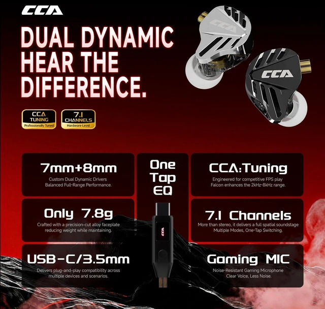 Alt view image 2 of 7 - Falcon 2 DD in Ear Monitor, 7.1 Spatial Audio Gaming Earbuds, HiFi Noise Isolating in Ear Headphones, Crystal Clear & Deep Bass IEMs for Gamers Singers Musicians Audio Engineers
