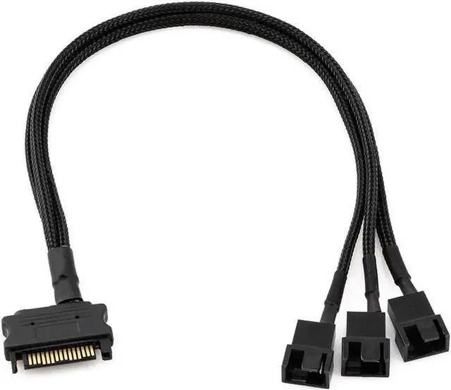 Alt view image 2 of 5 - SATA to 3 Pin 4 Pin Fan Sleeved Power Splitter Cable Adapter,15Pin SATA to 3 x TX3 / TX4 (PWM) 12V PC Case Fan Cooler Y Splitter Power Extension Cord - 10 Inch,Black