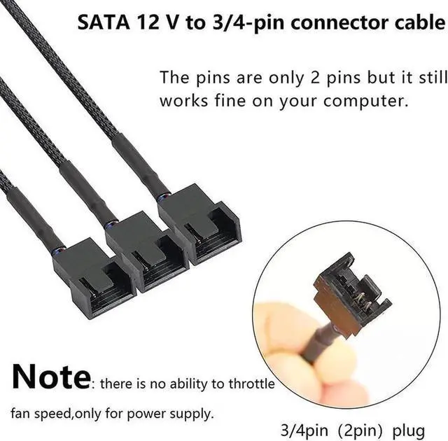 Alt view image 5 of 5 - SATA to 3 Pin 4 Pin Fan Sleeved Power Splitter Cable Adapter,15Pin SATA to 3 x TX3 / TX4 (PWM) 12V PC Case Fan Cooler Y Splitter Power Extension Cord - 10 Inch,Black