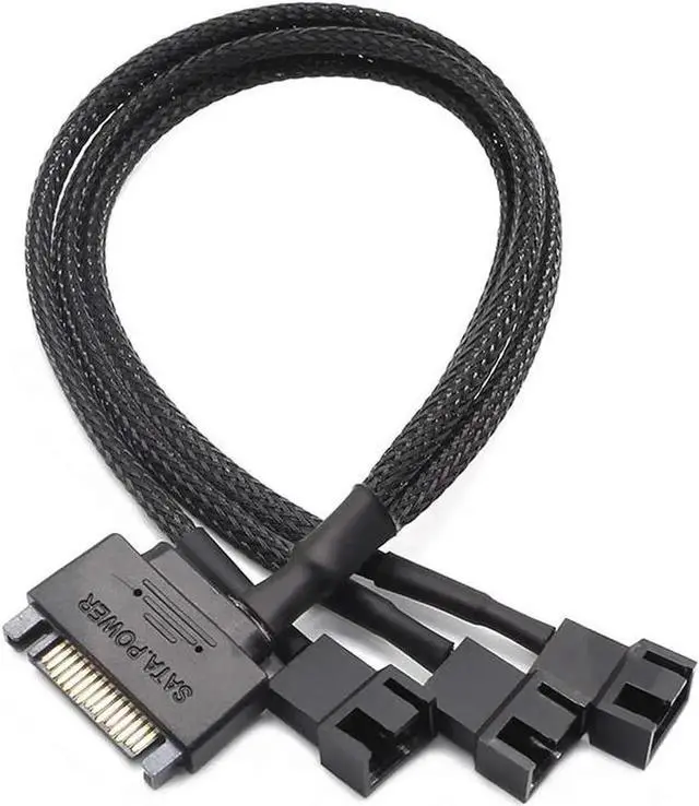 Main image of SATA to 3 Pin 4 Pin Fan Sleeved Power Splitter Cable Adapter,15Pin SATA to 3 x TX3 / TX4 (PWM) 12V PC Case Fan Cooler Y Splitter Power Extension Cord - 10 Inch,Black