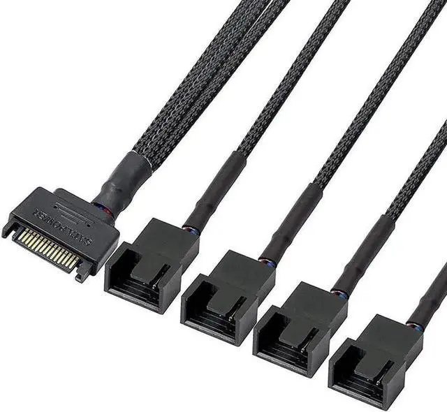 Alt view image 2 of 5 - ATA to 3 Pin 4 Pin Fan Sleeved Power Splitter Cable Adapter,15Pin SATA to 4 x TX3 / TX4 (PWM) 12V PC Case Fan Cooler Y Splitter Power Extension Cord - 10 Inch,Black