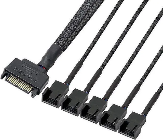 Main image of SATA to 3 Pin 4 Pin Fan Sleeved Power Splitter Cable Adapter,15Pin SATA to 5 x TX3 / TX4 (PWM) 12V PC Case Fan Cooler Y Splitter Power Extension Cord - 10 Inch,Black