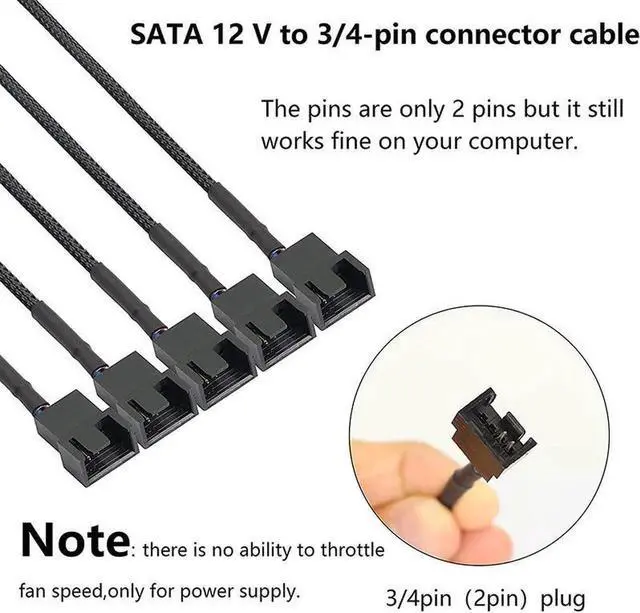 Alt view image 4 of 4 - SATA to 3 Pin 4 Pin Fan Sleeved Power Splitter Cable Adapter,15Pin SATA to 5 x TX3 / TX4 (PWM) 12V PC Case Fan Cooler Y Splitter Power Extension Cord - 10 Inch,Black