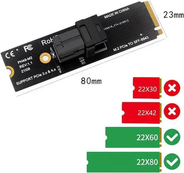 Alt view image 5 of 7 - U.2 to M.2 NVMe M-Key NVMe Adapter,M2 to Mini SAS SFF-8643 Expansion Card w/ SFF8643 to SFF-8639 PCIe SSD Adapter Cable for Mainboard Intel SSD 750 p3600 p3700 - 1.64FT