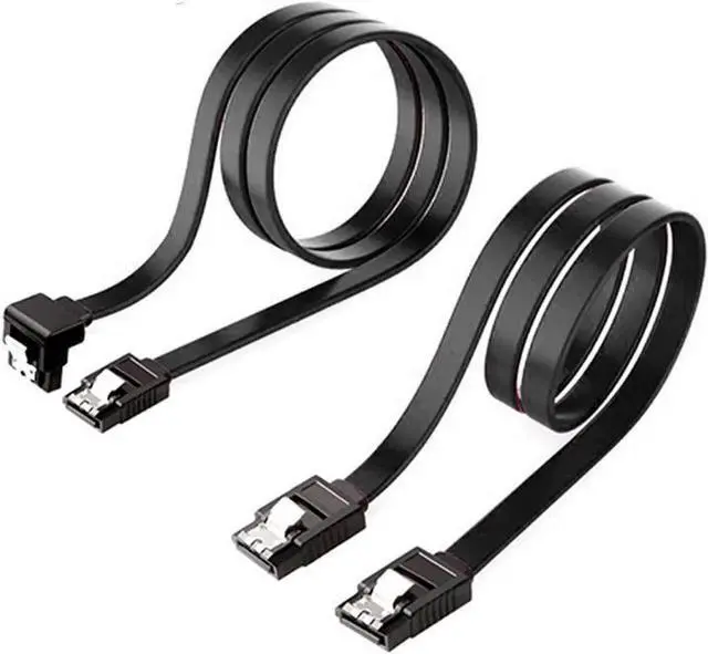 Main image of SATA III 6Gbps 1x Straight Data Cable and 1x 90 Degree Angle Cable with Locking Latch for SATA HDD SSD drives (2Pack)