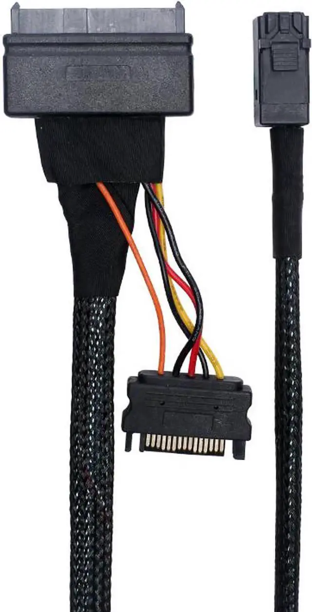 Alt view image 2 of 4 - Internal 12G HD Mini SAS SFF-8643 to U.2 SFF-8639 NVMe PCIe SSD Adapter Cable with SATA Power for Mainboard Intel SSD 750 p3600 p3700 U2 SFF8639 - 1m