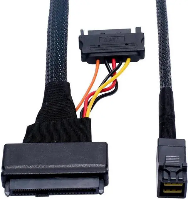 Alt view image 3 of 4 - Internal 12G HD Mini SAS SFF-8643 to U.2 SFF-8639 NVMe PCIe SSD Adapter Cable with SATA Power for Mainboard Intel SSD 750 p3600 p3700 U2 SFF8639 - 1m