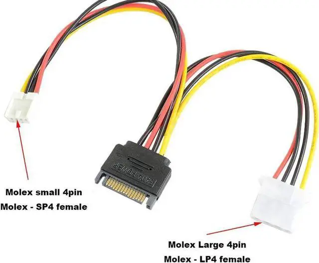 Alt view image 4 of 5 - SATA to 4Pin Power Splitter Cable - SATA to IDE LP4 and Floppy Drive Molex SP4 4-pin Female Adpater Y Cable - 8 Inches