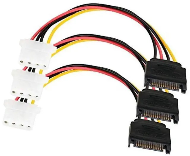 Main image of SATA to 4 Pin Power Cable Adapter 3 Pack SATA 15 Pin Male to Molex LP4 Female Power Cable 7-inch