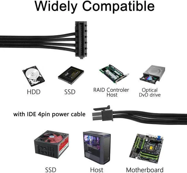 Alt view image 7 of 7 - Motherboard ATX Mini 4-Pin to 2X Right-Angle 15 Pin SATA Power Splitter Cable Apply for HDDSSDOptical Drives Sata Power Cable 45cm, 2-Pack
