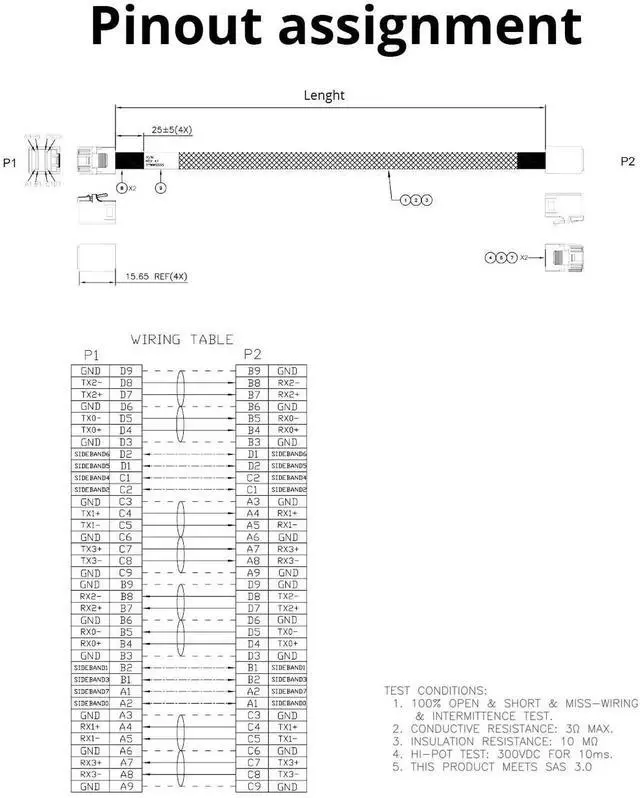 Alt view image 3 of 4 - SFF-8643 to SFF-8643 12G Internal Mini SAS HD Cable, with Sideband, for NVMe Backplane/RAID Card, Hot-Swap & SATA Compatibility, 100-Ohm, 1-m(3.3ft)
