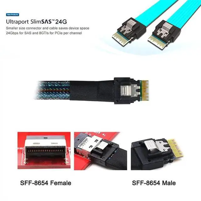 Alt view image 7 of 7 - PCI-E Slimline SAS 4.0 SFF-8654 4i 38pin Host to SFF-8654 Slim SAS Target Cable 50cm