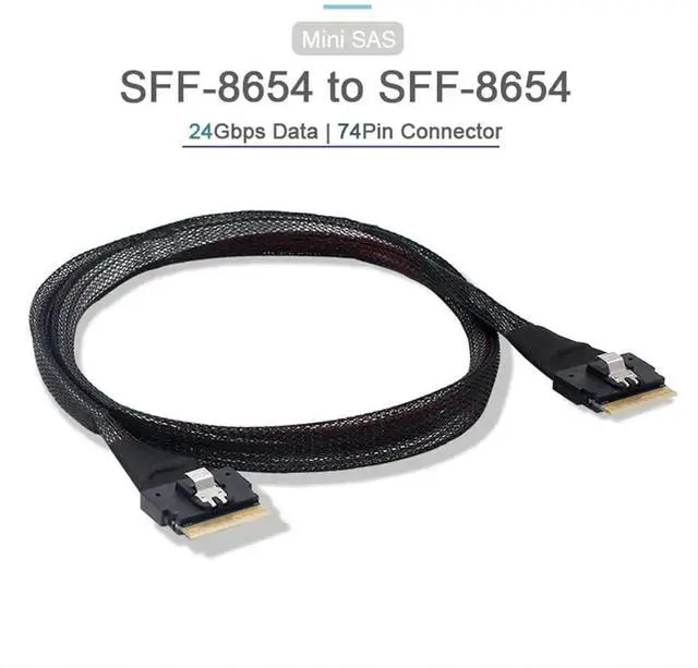 Alt view image 2 of 7 - PCI-E Slimline SAS 4.0 SFF-8654 8i 74pin Host to SFF-8654 74Pin Slim SAS Target Cable 50cm