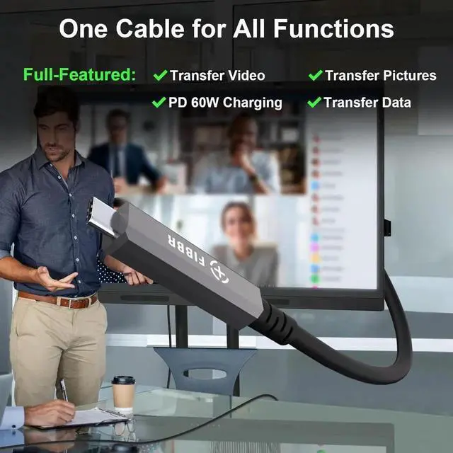 Alt view image 4 of 5 - Fiber Optic USB C Cable(50ft), Full-Featured Active Optical USB C to USB C Cord Compatible with Touch Screen Display,HD Business Meetings Solution,Webcams,Cameras,Projectors etc
