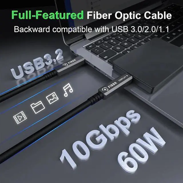 Alt view image 2 of 5 - Fiber Optic USB C Cable(50ft), Full-Featured Active Optical USB C to USB C Cord Compatible with Touch Screen Display,HD Business Meetings Solution,Webcams,Cameras,Projectors etc