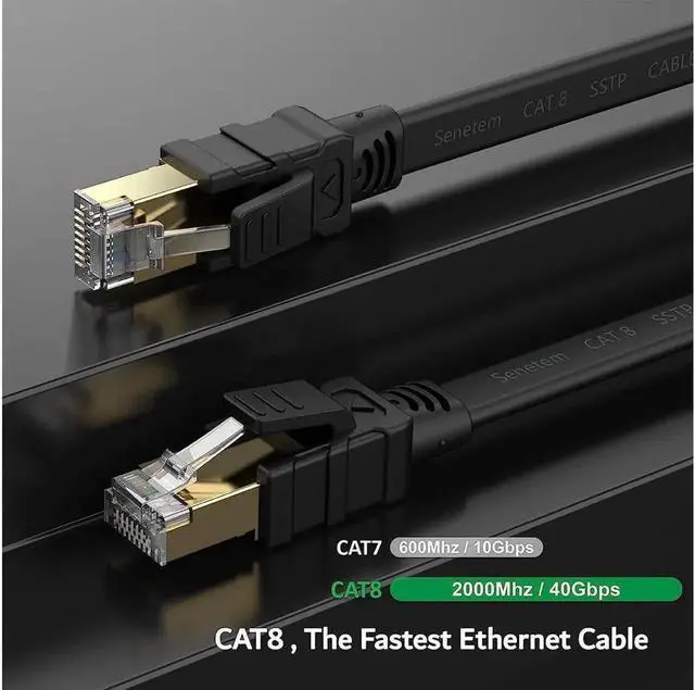 Alt view image 3 of 7 - Cat 8 Ethernet Cable 1.5 ft High Speed, 26AWG Heavy Duty Shielded Ethernet Cord, 40Gbps 2000Mhz Flat Internet Network Patch Cord, Outdoor&Indoor, LAN Cable for Gaming, PS5/4/3, Modem, Router