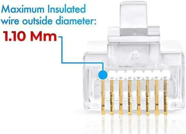 Alt view image 5 of 7 - RJ45 Cat6 Pass Through Connectors - Pack of 100 | Modular Plug for Solid or Stranded UTP Network Cable
