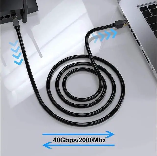 Alt view image 3 of 7 - Cat 8 Ethernet Cable 50 ft Shielded 26AWG Lastest 40Gbps 2000Mhz SFTP Patch Cord Heavy Duty High Speed Cat8 LAN Network RJ45 Cable- in Wall Outdoor Weatherproof Rated for Router Modem Gaming