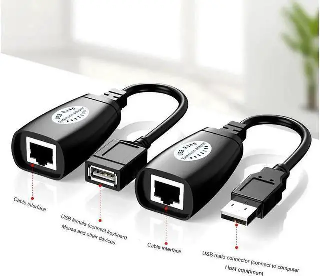 Alt view image 3 of 5 - USB 2.0 to RJ45 Adapter RJ45 LAN Cable Extension Cable USB Extender over Cat5 / Cat5e / Cat6 Cable
