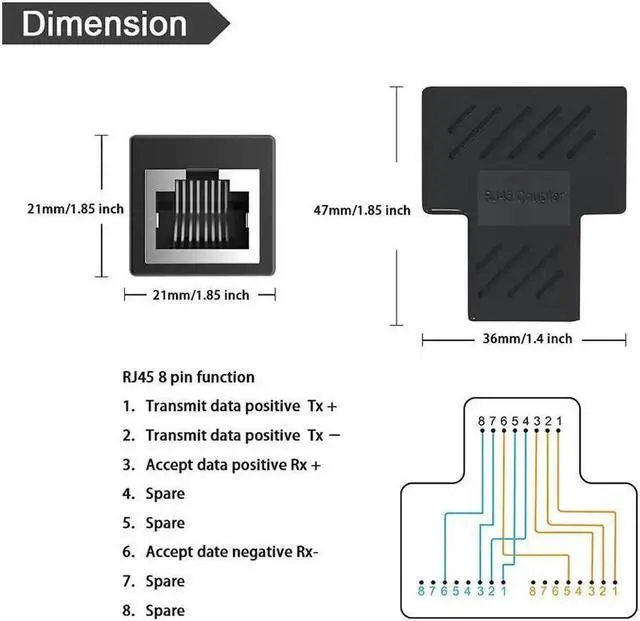 Alt view image 7 of 7 - Ethernet Splitter Ethernet Cable Splitter Ethernet Splitter 1 to 2 for Cat5 Cat5e Cat6 Cat6e Cat7 Cable and Supports Connecting Two Devices to The Network at The Same Time. (2 PCS) Black