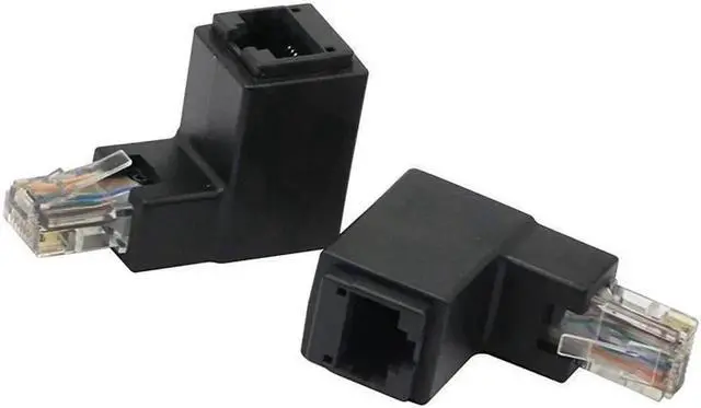 Main image of 90 Degree RJ45 Ethernet LAN Male to Female Cat5 / Cat5e / Cat6 Extender Adapter(2-Pack) Black,(Up Angle)