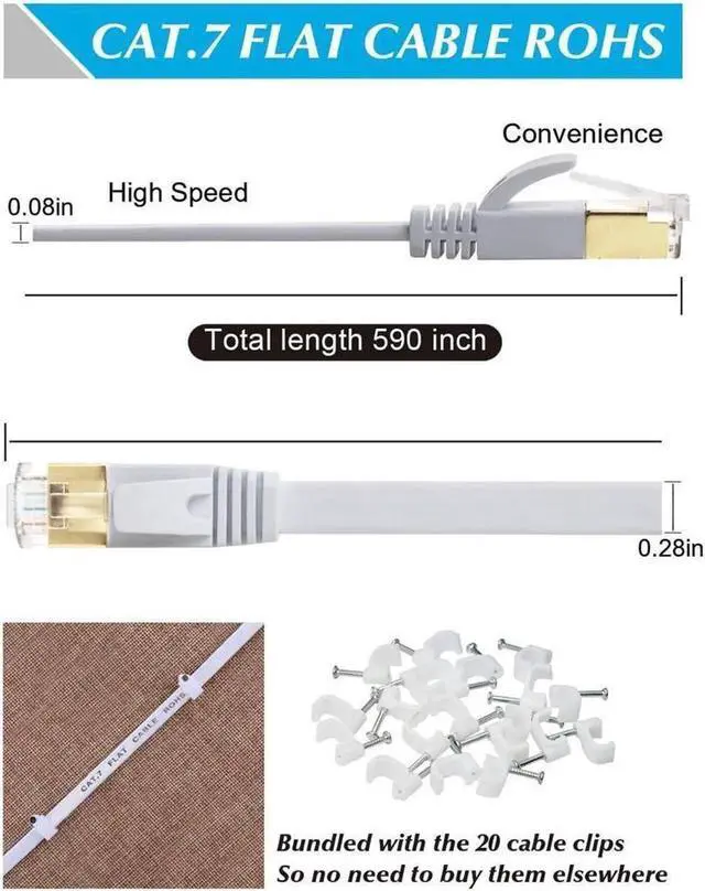 Alt view image 2 of 7 - Cat7 Flat Ethernet Cable, 50 Ft 10 Gigabit High Speed Solid Computer Network Cord with Snagless Rj45 Connectors for Xbox,PS4,Modem,Router,Networking Switch Faster Than Cat5e Cat5 Cat6 Cable