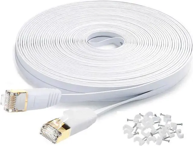 Main image of Cat7 Flat Ethernet Cable, 50 Ft 10 Gigabit High Speed Solid Computer Network Cord with Snagless Rj45 Connectors for Xbox,PS4,Modem,Router,Networking Switch Faster Than Cat5e Cat5 Cat6 Cable
