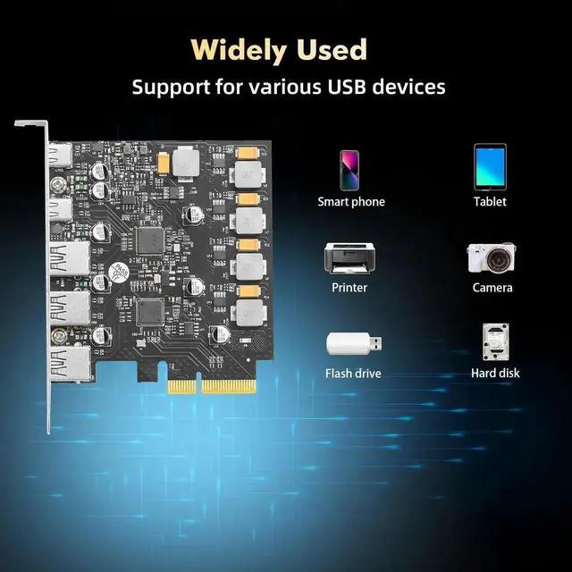 Alt view image 6 of 7 - PCIE to USB 3.2 Gen2 10G Expansion Card, 5 Port 3X USB Type-A and 2X Type-C Ports, Self-Powered, USB3.2 Hub Controller Adapter for Windows 10/11
