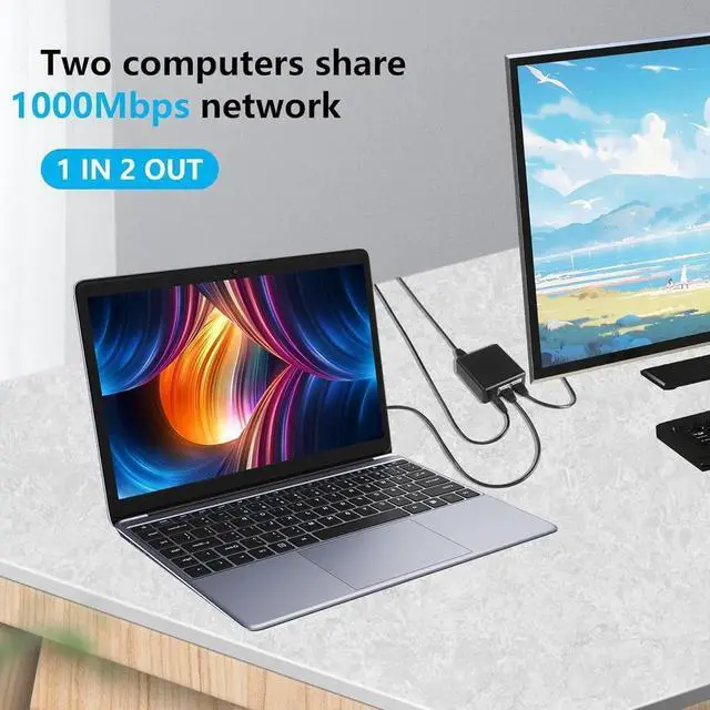 Alt view image 2 of 7 - Gigabit Ethernet Splitter RJ45 Network Splitter 1 to 2 1000Mbps with DC Power Supply Adapter for Computer, Hub, Switch, Router, ADSL, Set-top Box, Digital TV, etc